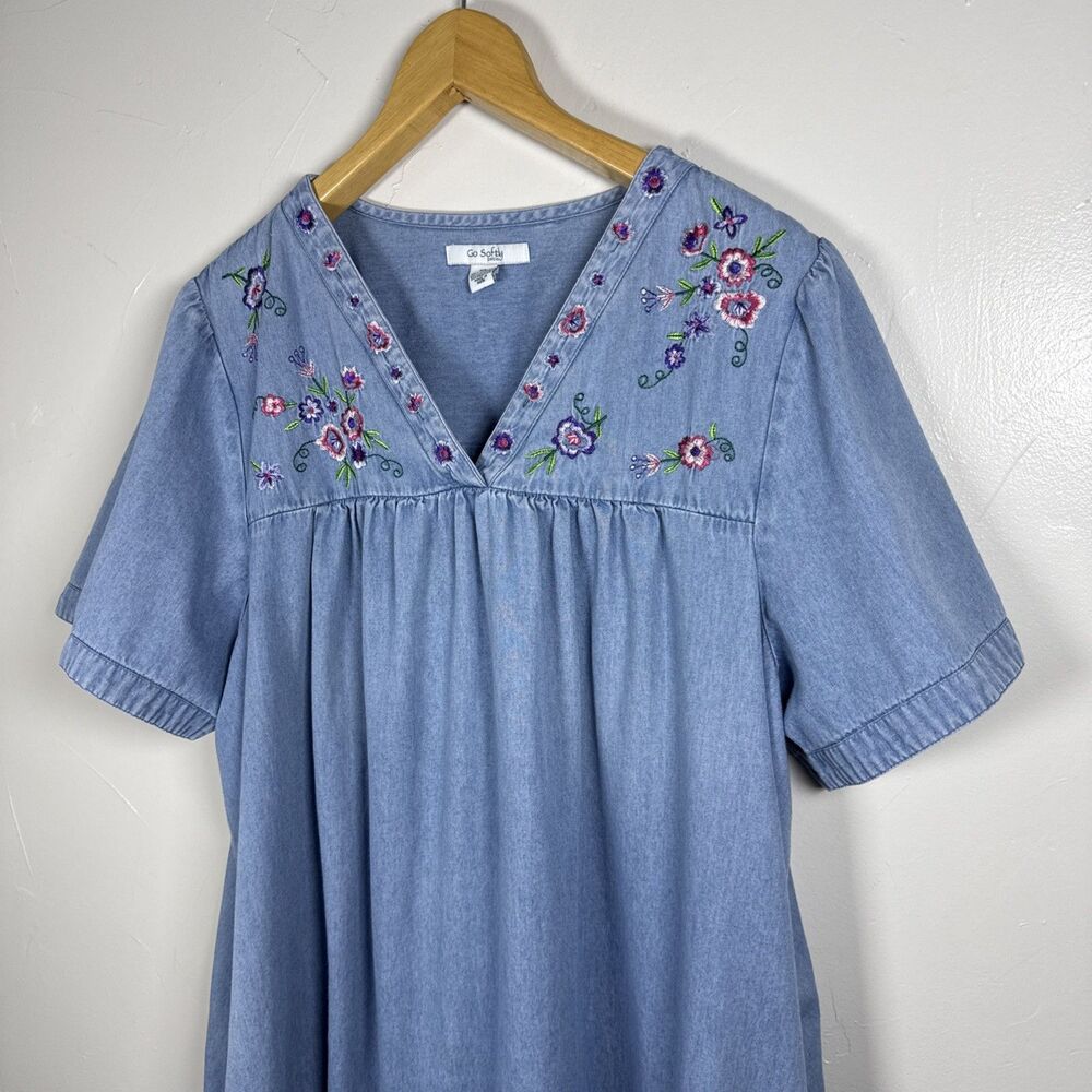 Go Softly Nightgown Sleep Dress Nap Day Garden Crochet Neckline Size XL Grandma - Picture 3 of 13